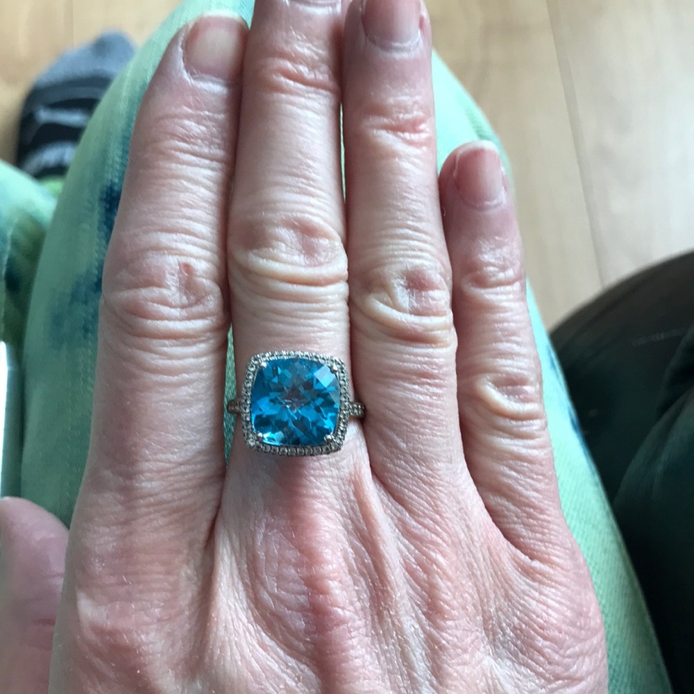 .925 Sterling silver ring with blue topaz.